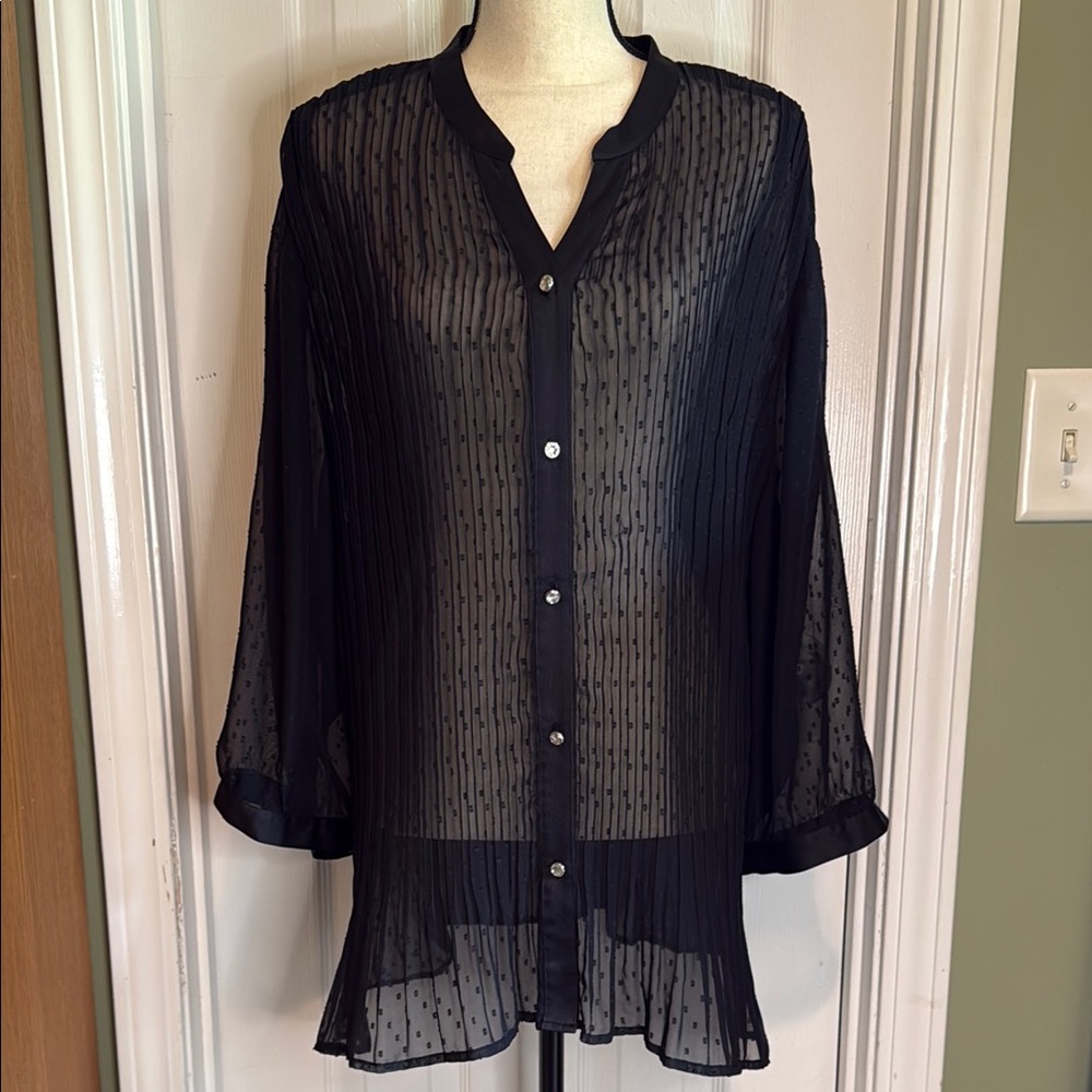 Lane Bryant Black Sheer 3/4 Sleeve Blouse